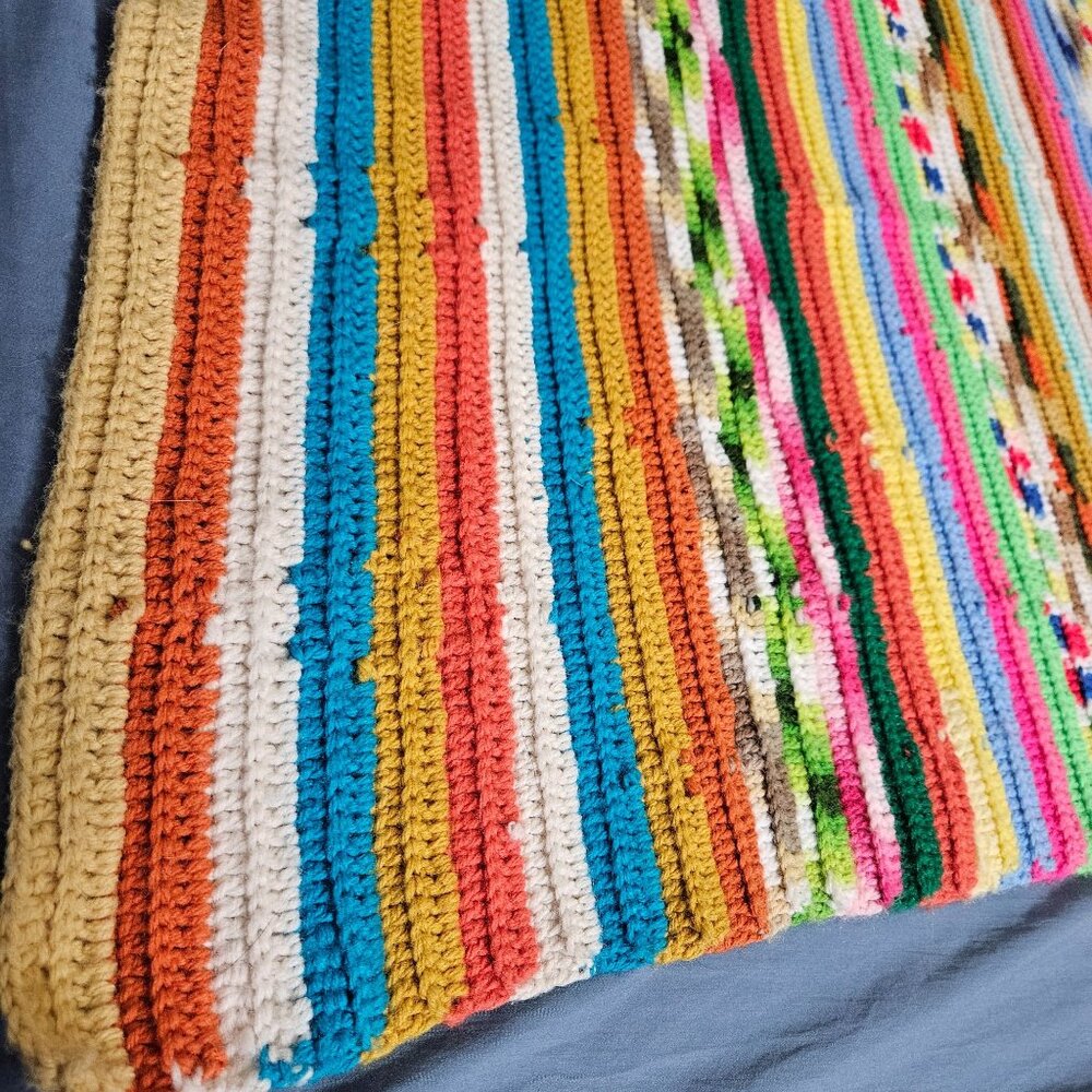 Crocheted Afghan Blanket Throw Lap Homemade Colorful Stripe Ethnic MCM 48x58" - Picture 6 of 9